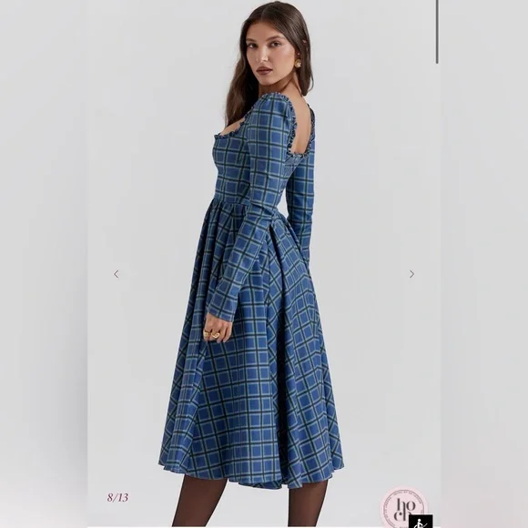 House of CB Navy Checkered Long Sleeve Dress - Picture 4 of 8